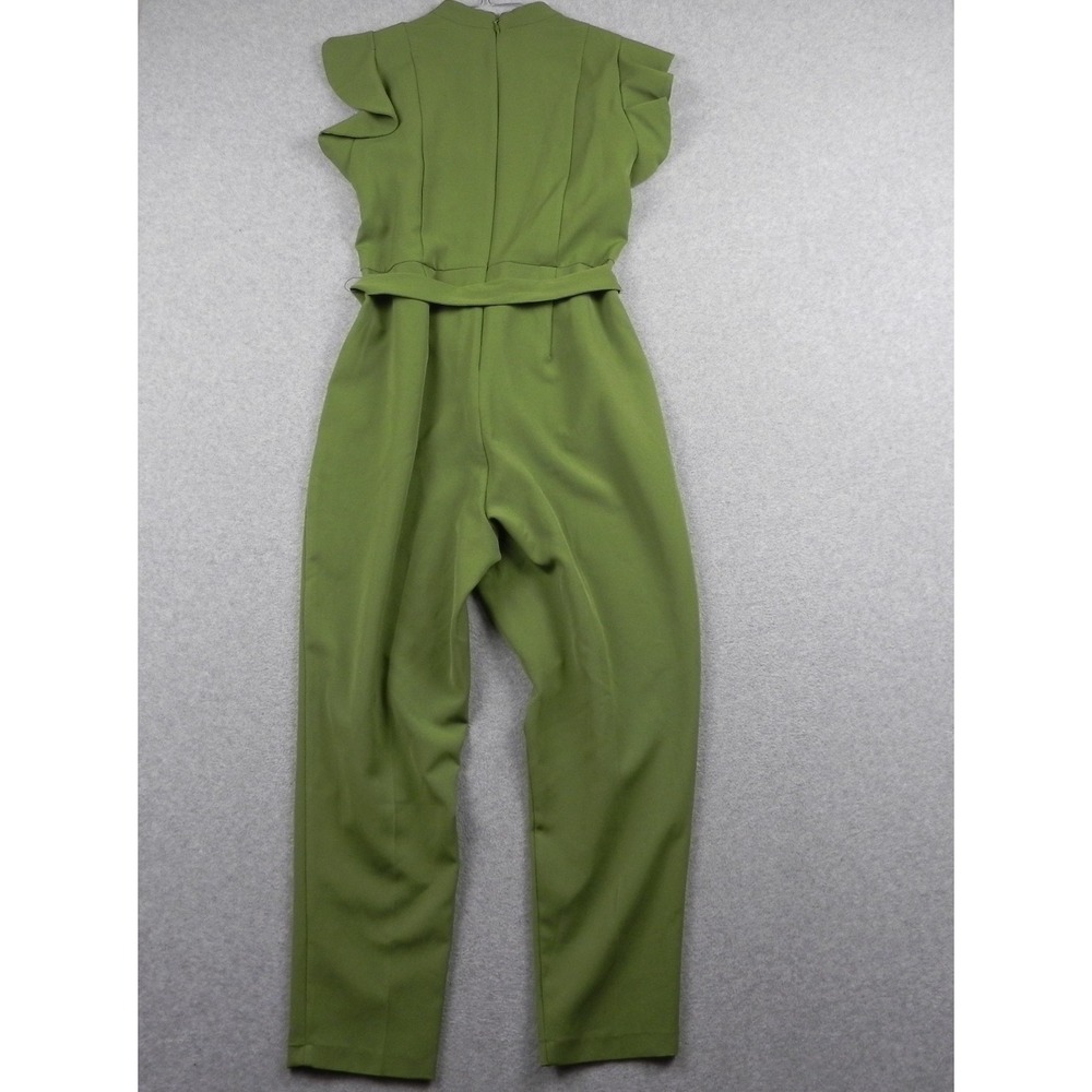 New York & Company Jumpsuit Womens Large Madie V-Neck Ruffled Shoulder Green - Picture 12 of 13